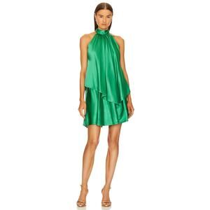 Michael Costello Stella Mini Dress Bright Green‎ Satin Sleeveless Halter Sz M